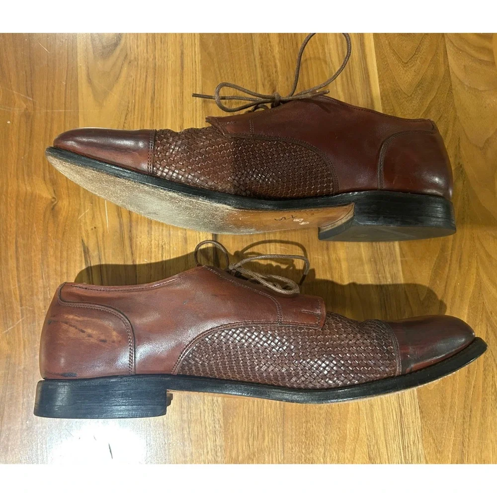 Allen Edmonds Lauderdale Brown Woven Leather Cap Toe Oxford Mens 14 D 3729